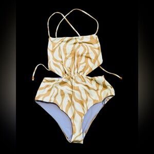 CALA DE LA CRUZ**Stylish Tan and White One-Piece Monokini Swimsuit***Small $285